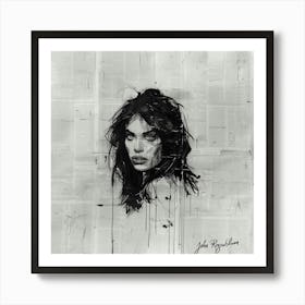 Maïwen - Ink Girl on Newspaper Art Print