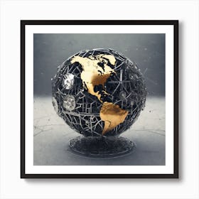 World Globe In A Wire Frame Art Print