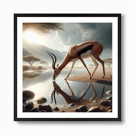 Antelope Drinking Water Art Print