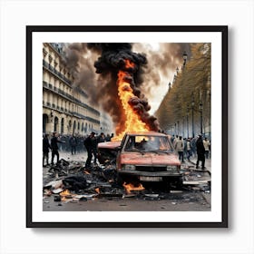 Car On Fire In Paris Póster