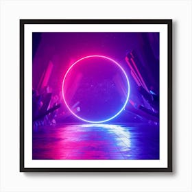 Neon Circle In The Dark Art Print