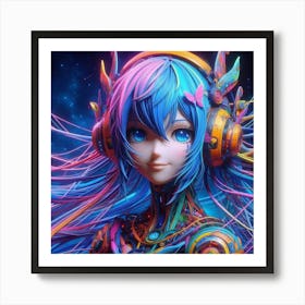 Anime Girl With Headphones 1 Art Print