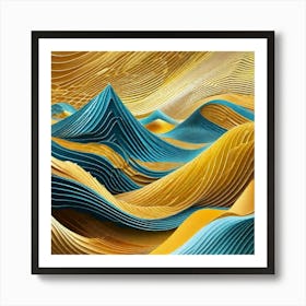 Blue gold mountain Art Print