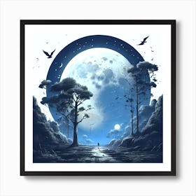 Full Moon In The Forest Art Print