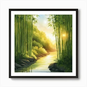 A Stream In A Bamboo Forest At Sun Rise Square Composition 174 Art Print