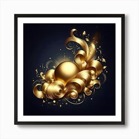 Golden Swirls On Black Background Art Print