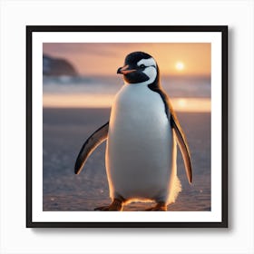 Penguin On The Beach Art Print