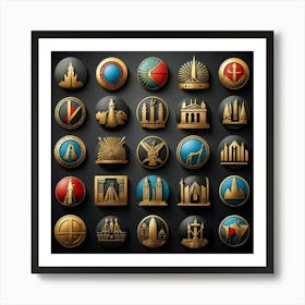 Collection Of Emblematic Icons Each Representing A Different Country Egypt China Cambodia Kore (1) Art Print