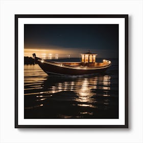 Boat At Night Art Print