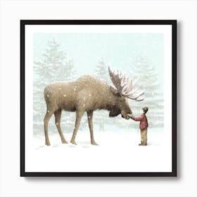 Winter Moose Square Art Print