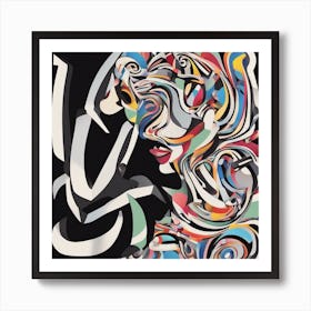 An Image Of A Woman With Letters On A Black Background, In The Style Of Bold Lines, Vivid Colors, Gr (2) Art Print