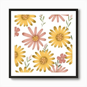 Yellow summer Daisy Pattern Art Print