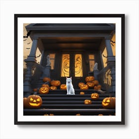 Halloween Cat In Front Of House 19 Art Print