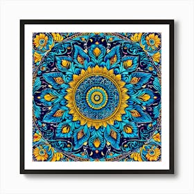 Paisley Tapestry A Classic Paisley Design With Rich Colors And Intricate Details Perfect Blue And Yellow Flower Mandala Art Print