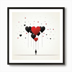 Minimalist Valentines Day Red And Black Balloons Art Print