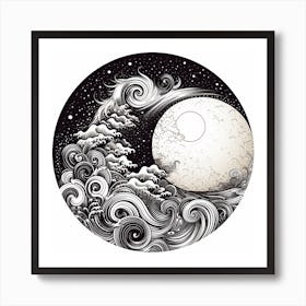 Moon And Waves 10 Art Print