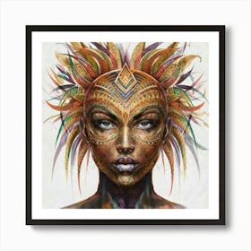 Woman With Feathers On Her Head Art Print