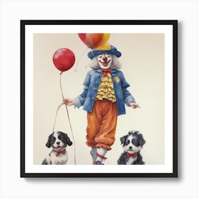 Clown With Dogs Art Print