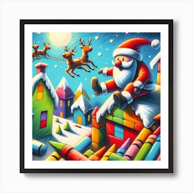 Super Kids Creativity:Santa Claus On The Roof Art Print
