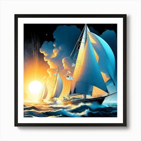 Sailboats At Sunset Art Print