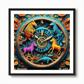 Clock With Animals 1 Art Print