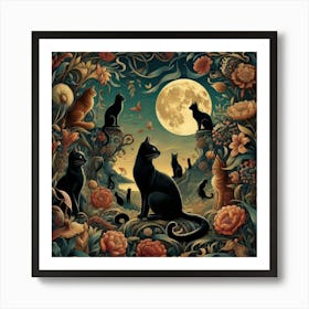 Cats In The Garden Art Print