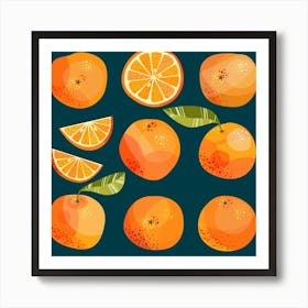 Citrus Orange Fruit on Teal Green Art Print