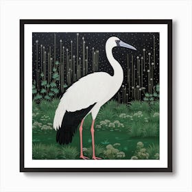 Ohara Koson Inspired Bird Painting Greater Flamingo 4 Square Art Print