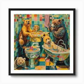 Bears In The Bathroom Art Print