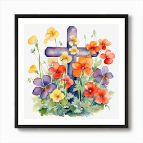 Cross With Flowers Art Print