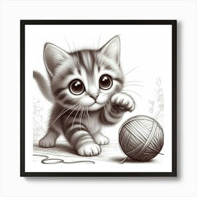 Kitten Playing With Yarn 1 Art Print