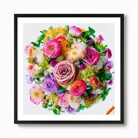 Craiyon 233911 Photo Realistic Lush And Bright Floral Bouquet With A Fish Eye Effect On A White Back Art Print
