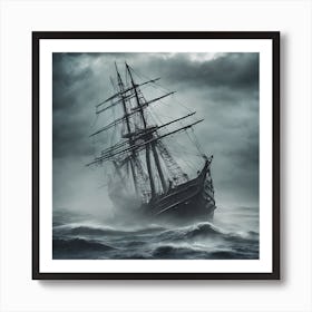 Voyager On The Sea of Fate 2/4 (ship sailing mist fog mystery ghost tall ship Victorian sail sailing galleon Atlantic pacific cruise mary celeste) Art Print