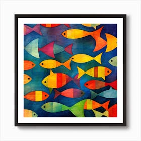 Maraclemente Fish Painting Style Of Paul Klee Seamless 3 Art Print