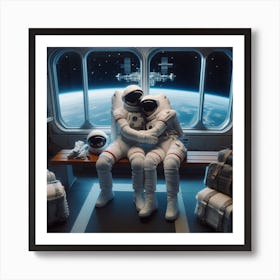 Two Astronauts Hugging In Space Art Print