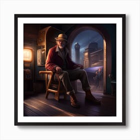 Man Sitting In A Train Art Print