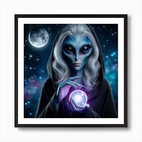 Alien Woman Holding A Crystal Ball Art Print