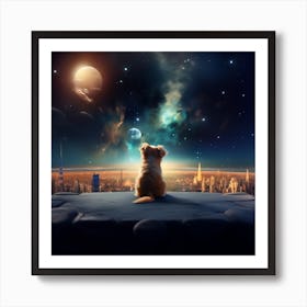 Dog Looking At The Stars Art Print