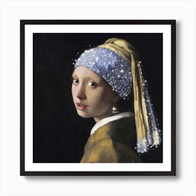 Girl With A Pearl Earring Glitter Art Print