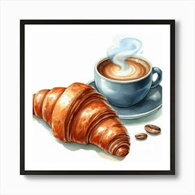 Coffee And Croissant Watercolor Art Print Art Print