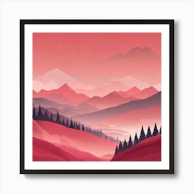 Misty mountains background in red tone 8 Affiche