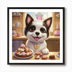 Princess Dog in Kitchen Art Print