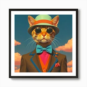 Cat Wearing A Bowtie, Surrealist, Colorful,  Eclectic, Cool Cat Art Print