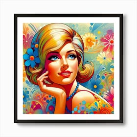 Pop Girl With Flowers Art Print