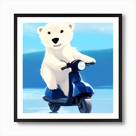 Polar Bear Riding A Scooter Art Print