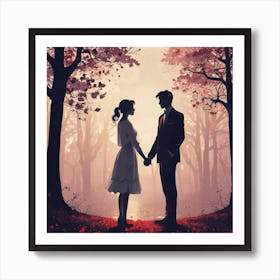 Couple Holding Hands In The Woods Art Print