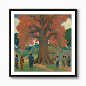 The Large Tree With Village People Paul Gauguin Art Print Art Print
