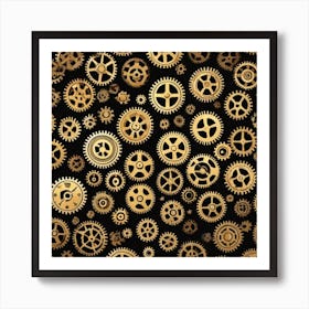 Gold Gears On Black Background 1 Art Print