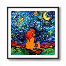 Lion Art Starry Night Van Gogh Art Print