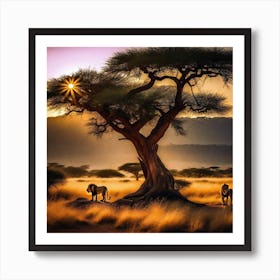 Lions In The Savannah Art Print